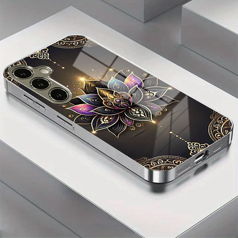 Vase Decor - เคสโทรศัพท์กระจกเคลือบลายดอกบัวสีทองสำหรับ Samsung Galaxy S26 S25 S24