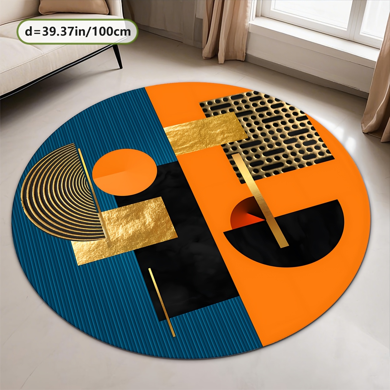 พรมกลมลายเรขาคณิตสีส้ม น้ำเงิน - Interior Design High End บทวิจารณ์และราคา