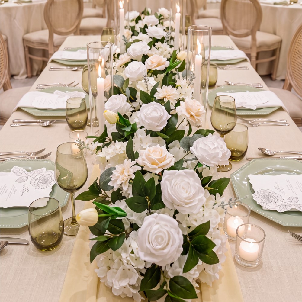 Uflower ดอกกุหลาบและใบไม้ประดิ - Table Runner บทวิจารณ์และราคา